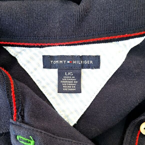 Tommy Hilfiger Navy Blue Shirt Sleeve Fitted Collar 3/4 Button Polo Shirt Sz L - Picture 5 of 10